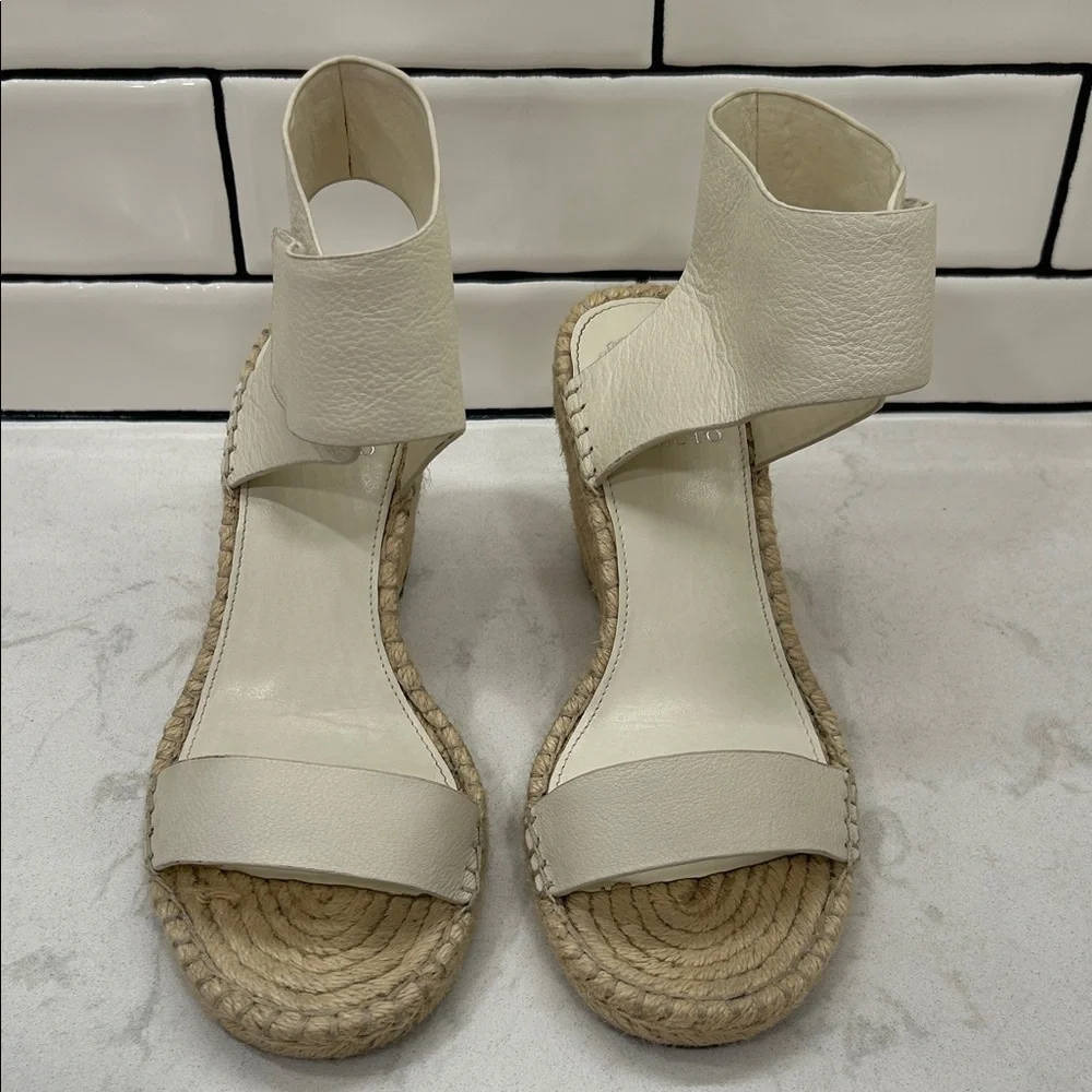 Vince Camuto Levista Women's Espadrilles Vanilla Leather Wedge Sandals Wide‎